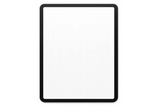 Sleek black tablet displaying white mockup screen, floating against transparent backdrop with crisp, minimalist design - Powered by Adobe