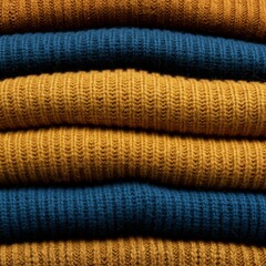 Stacked Knit Sweaters in Mustard and Navy Blue