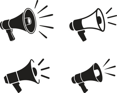 A black megaphone silhouette design icon logo illustration isolated on white background	