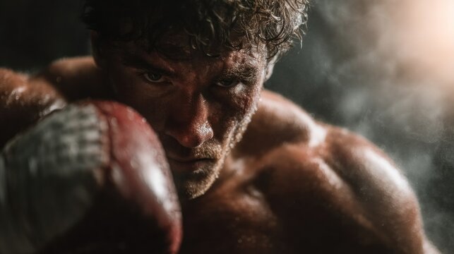 Focused boxer in the ring, intense determination