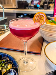 Delicious Red beet jjuice margarita at a bar