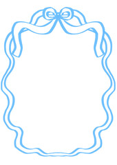 Elegant wavy rectangle frame decorated with a cute bow on top, perfect for invitations, scrapbooking, and girly designs in light blue