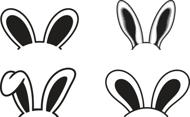 Bunny Ears Collection Easter Celebration Vector Illustrations Isolate on White Background