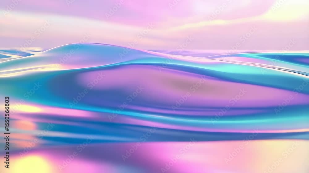 Poster abstract iridescent waves flowing in soft pastel colors with reflections and smooth gradients in a s