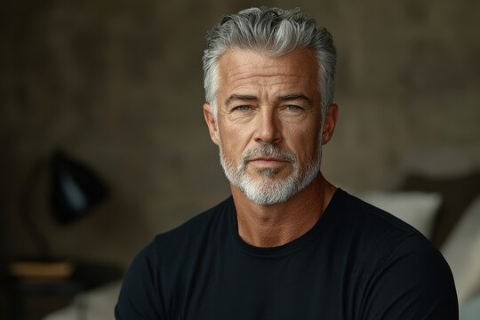 Confident Mature Man Portrait Strength, Wisdom, and Silver Hair