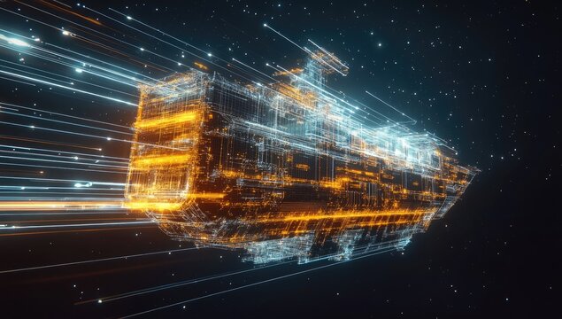 Futuristic train zipping through space