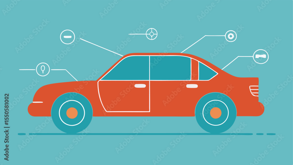 Poster car specifications a simplified vector image of a car with labeled parts door trunk window highlight
