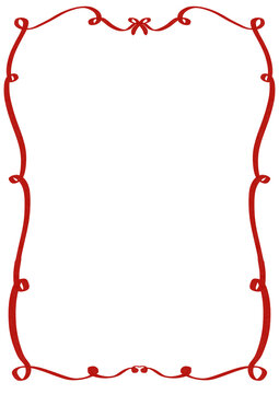 Simple rectangle frame with delicate ribbon loops and a tiny bow on top, perfect for invitations, journals, or feminine designs in red