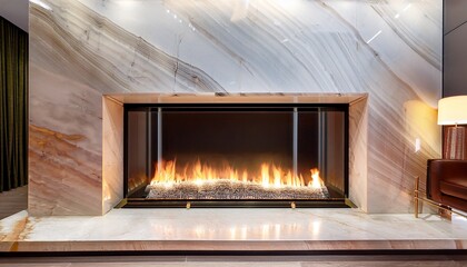 luxury modern fireplace with onyx surround and linear flame