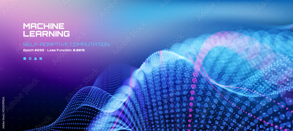 Leinwandbilder Machine learning vector background with self-adaptive computation data. Digital technology and artificial intelligence concept. Vector graphics. 