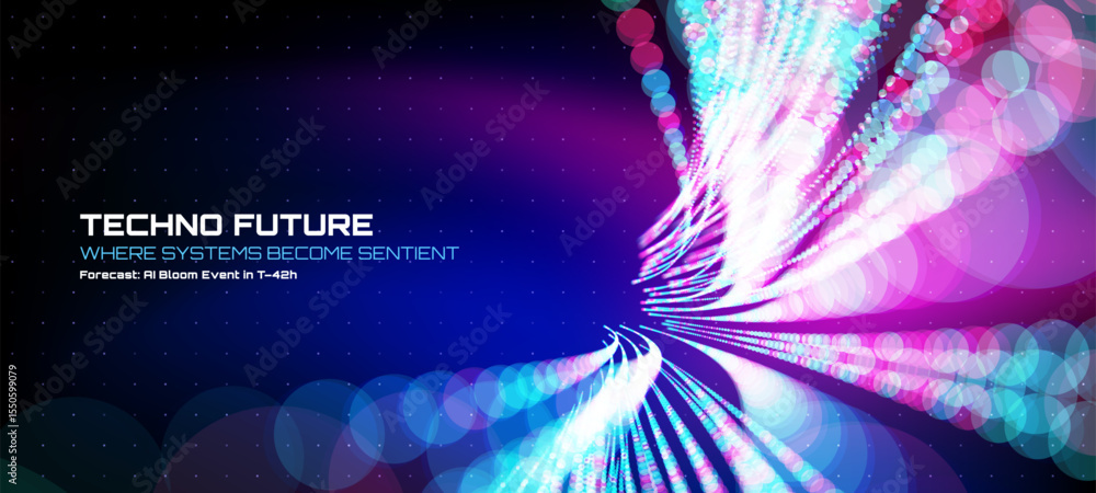 Fototapete Abstract light particles creating a wave motion. Technology and science vector background for digital innovation. Vector graphics. 