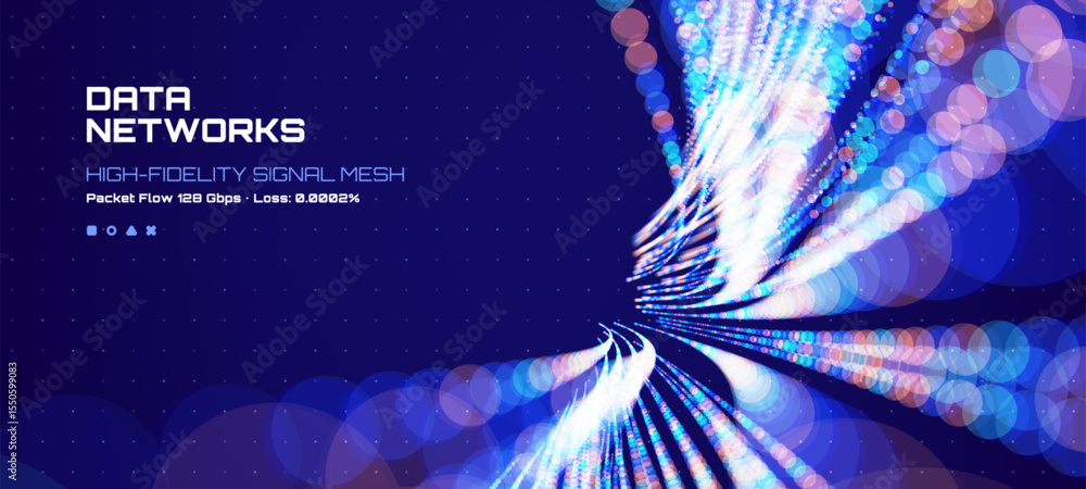 Poster Data networks with high-fidelity signal mesh background. Modern technology concept for connectivity and communication. Vector graphics. 