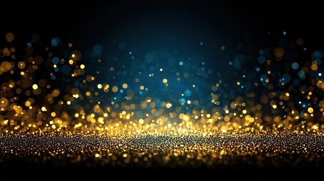 Golden and teal glitter bokeh effect on dark background - Powered by Adobe