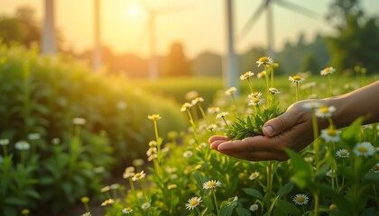 Hand Holding Daisies in Blooming Garden During Sunset