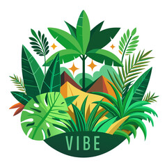 Lush Green Botanical Line Art Vector