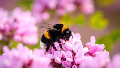 Great yellow bumblebee on flower