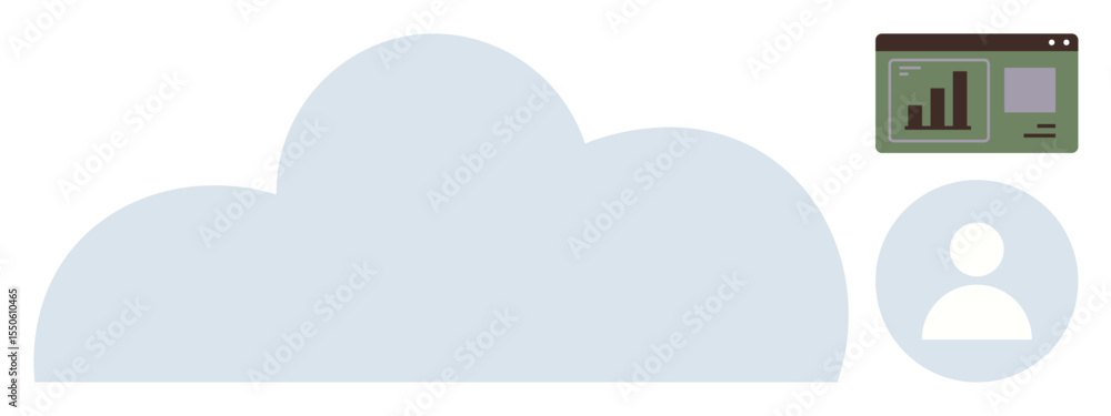 Poster cloud graphic with a user profile icon and data analytics interface panel. ideal for data storage, c