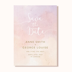 wedding save the date invitation card with soft abstract watercolor background