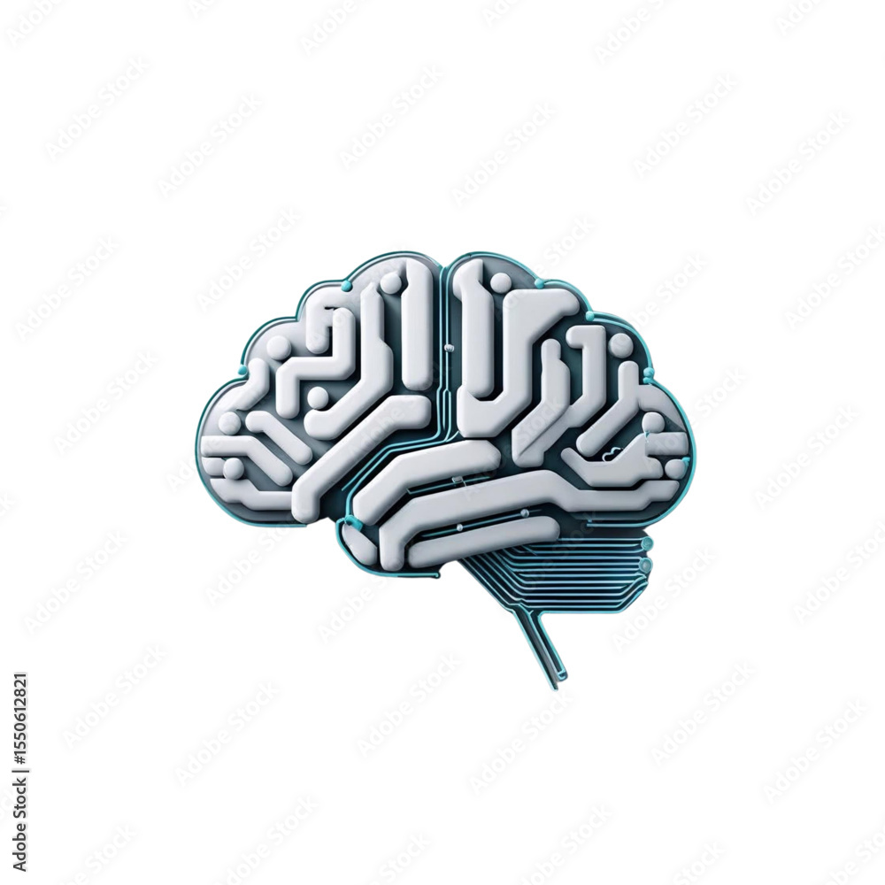 Poster artificial intelligence brain circuit board concept for technology and science design vector 3d illu