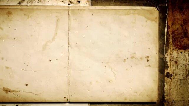 Open blank antique paper book with aged texture and stains, old-fashioned parchment background, surface for writing, vintage scrapbook design resource