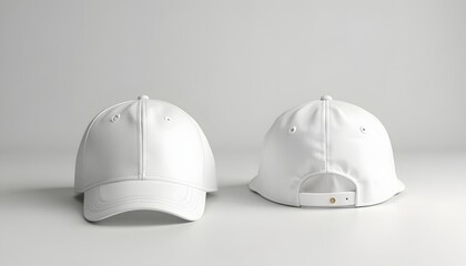 Plain White Caps Front and Back on Clean Background