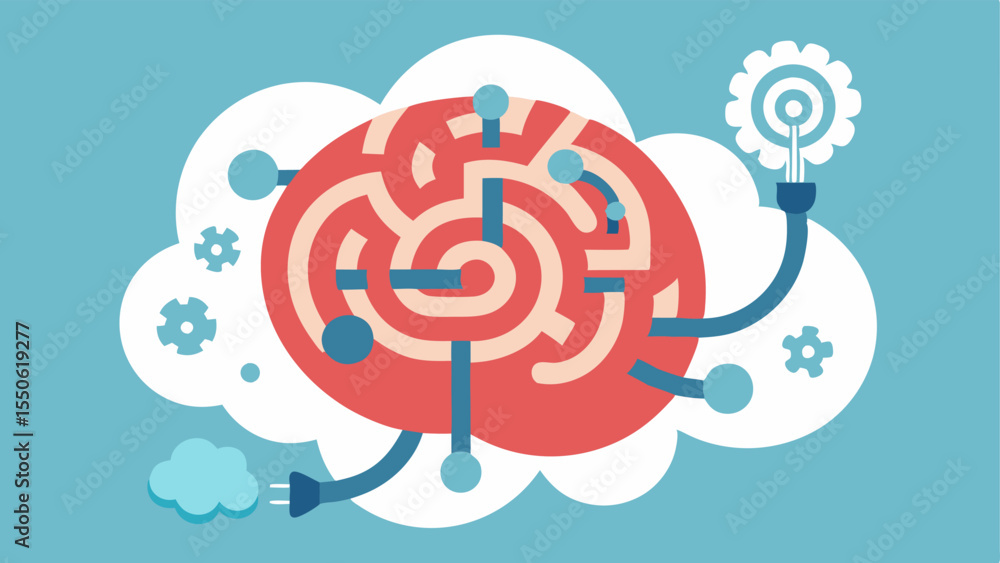 Poster brain and maze integration a stylized brain graphic where one hemisphere is designed as a labyrinth.