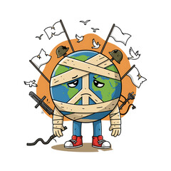 Wounded Earth: Cartoon Illustration for Peace and Healing