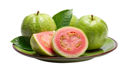 Fresh and Juicy Guavas on a Green Plate A Delicious Still Life