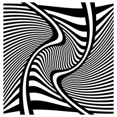 Naklejka premium Optical pattern design. Swirling stripe effect. Vector illusion artwork. Black white spiral.