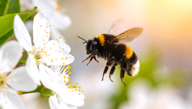 Great yellow bumblebee on flower