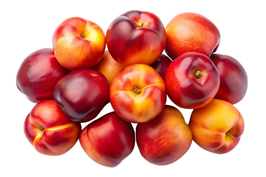 Heap of fresh ripe nectarines in vibrant colors on white background