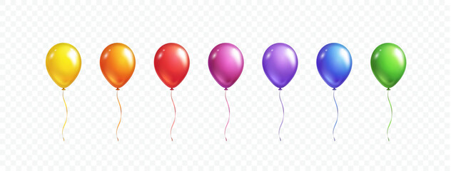 Balloon set isolated on transparent background. Vector colorful festive 3d helium balloons template for anniversary, birthday party design