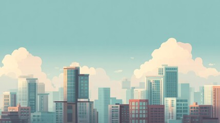 Obraz premium Skyline Cityscape Illustration with a Pastel Color Palette and Tranquil Ambiance