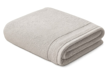 Plush white towel folding elegantly, showcasing pristine softness and premium quality on clean transparent surface