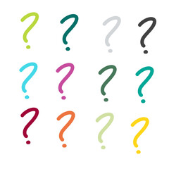 Set of colorful smooth question mark pencil scribbles can be used for decorating business furniture, posters, banners.