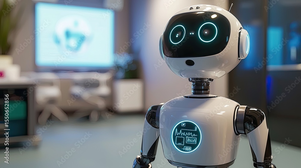Aufkleber A close-up focuses on a healthcare robot conducting diagnostics, utilizing sensors to gather real-time data for health evaluations.