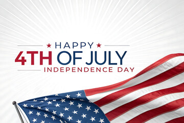 4th of July Banner with Waving American Flag and Bold Text
