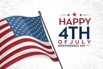 4th of July Banner with Waving American Flag and Bold Text