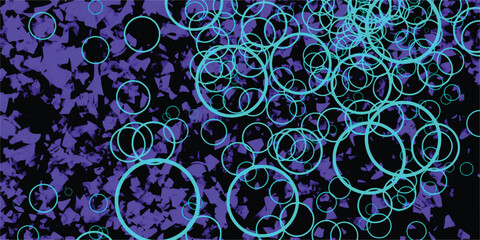 Abstract composition of overlapping teal circles on a purple textured background with a dark black overlay for modern artistic graphic design