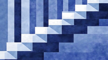 Abstract Blue Staircase Geometric Pattern Design