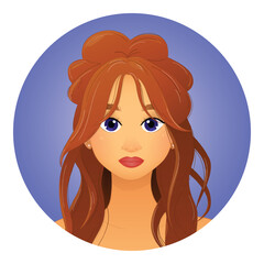 Redhead Woman with Violet Eyes – Vector Illustration. EPS