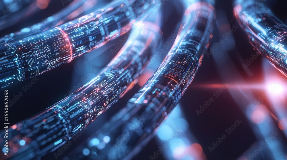 Poster fiber optic cables in action, with light pulses representing fast data transmission.