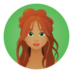 Redhead Woman with Green Eyes and Tanned Skin – Vector Illustration. EPS