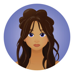 Brunette Woman with Blue Eyes and Tanned Skin – Vector Illustration. EPS