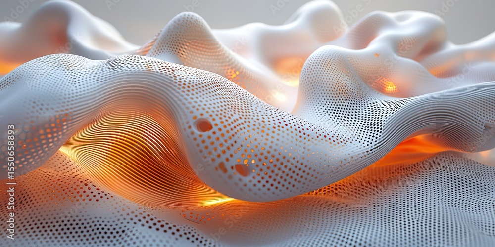 Leinwandbilder A visually striking abstract design featuring 3D geometric patterns arranged in a dynamic and fluid manner, utilizing an intricate interplay of light and color to create