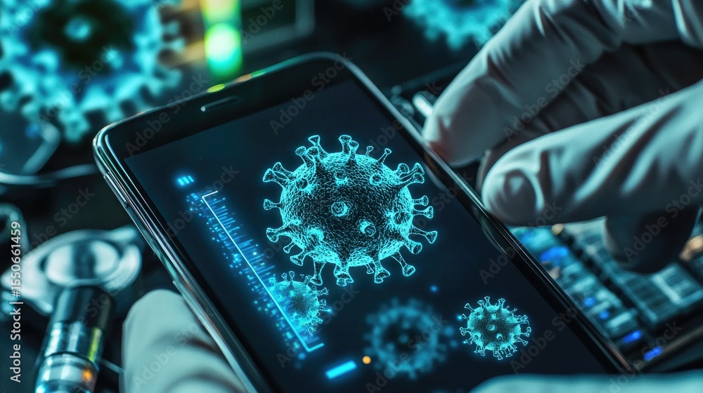Poster antivirus software scanning a device, with a visible progress bar ensuring comprehensive malware protection.