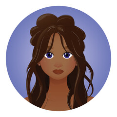 Brunette Woman with Blue Eyes and Dark Skin – Vector Illustration. EPS