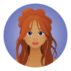 Redhead Woman with Violet Eyes and Tanned Skin – Vector Illustration. EPS