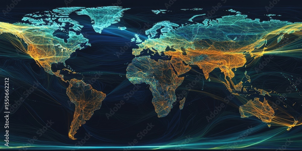 Poster Illustration of global trade routes, featuring clear visualizations and data points in a professional and educational format.