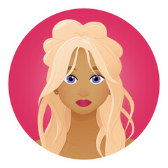 Blonde Woman with Violet-Blue Eyes and Tanned Skin – Vector Illustration. EPS